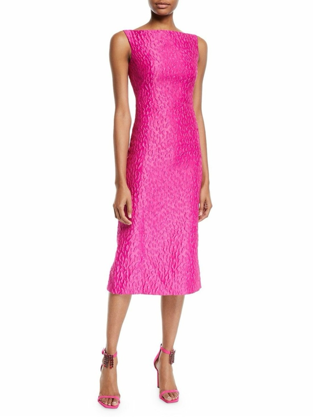 Brandon Maxwell Fuchsia Textured Strapless Midi Dress - Picture 2 of 7